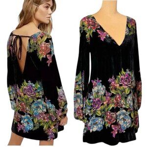 Free People Misha Burnout Velvet Dress Sz.XS Black Floral Boho Whimsigoth